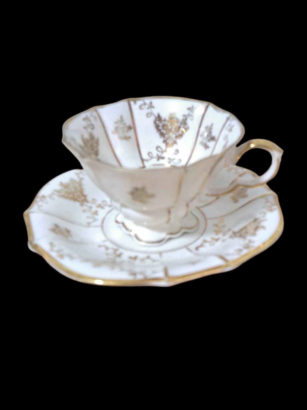 LINDNER Kueps Bavaria Demitasse Floral Footed Gold Gilt Porcelain Cup/Saucer